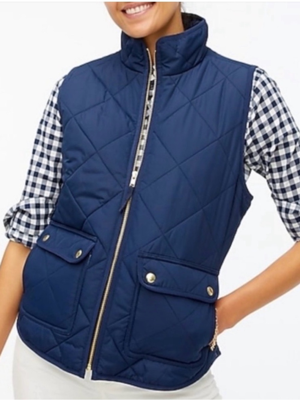 J. Crew Quilted Navy Puffer Vest - Women's Sleeveless Jacket